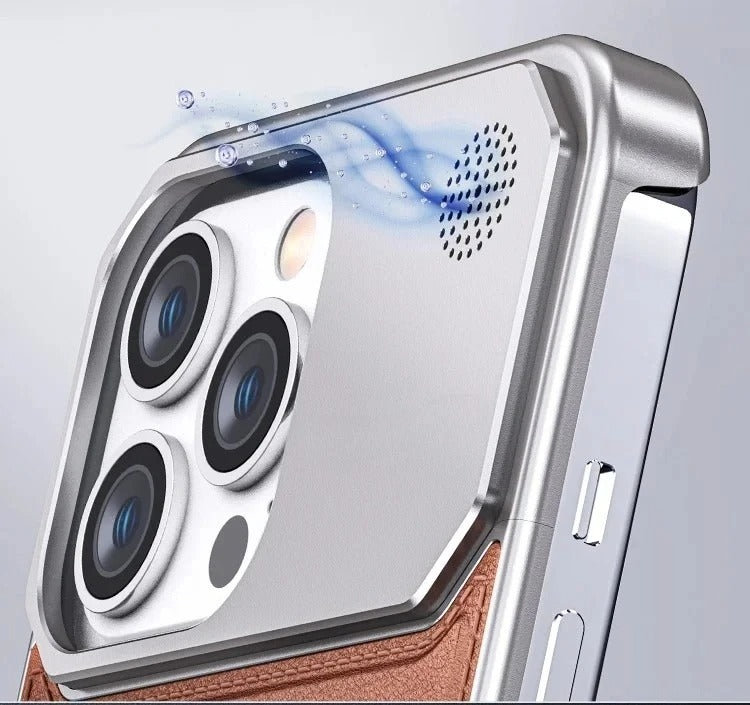 Luxury iPhone MagSafe Case Leather + Aluminum Alloy — Magnetic Wireless Charging Cover, Frameless Shockproof Design, Anti-Fingerprint Scratch-Resistant Finish