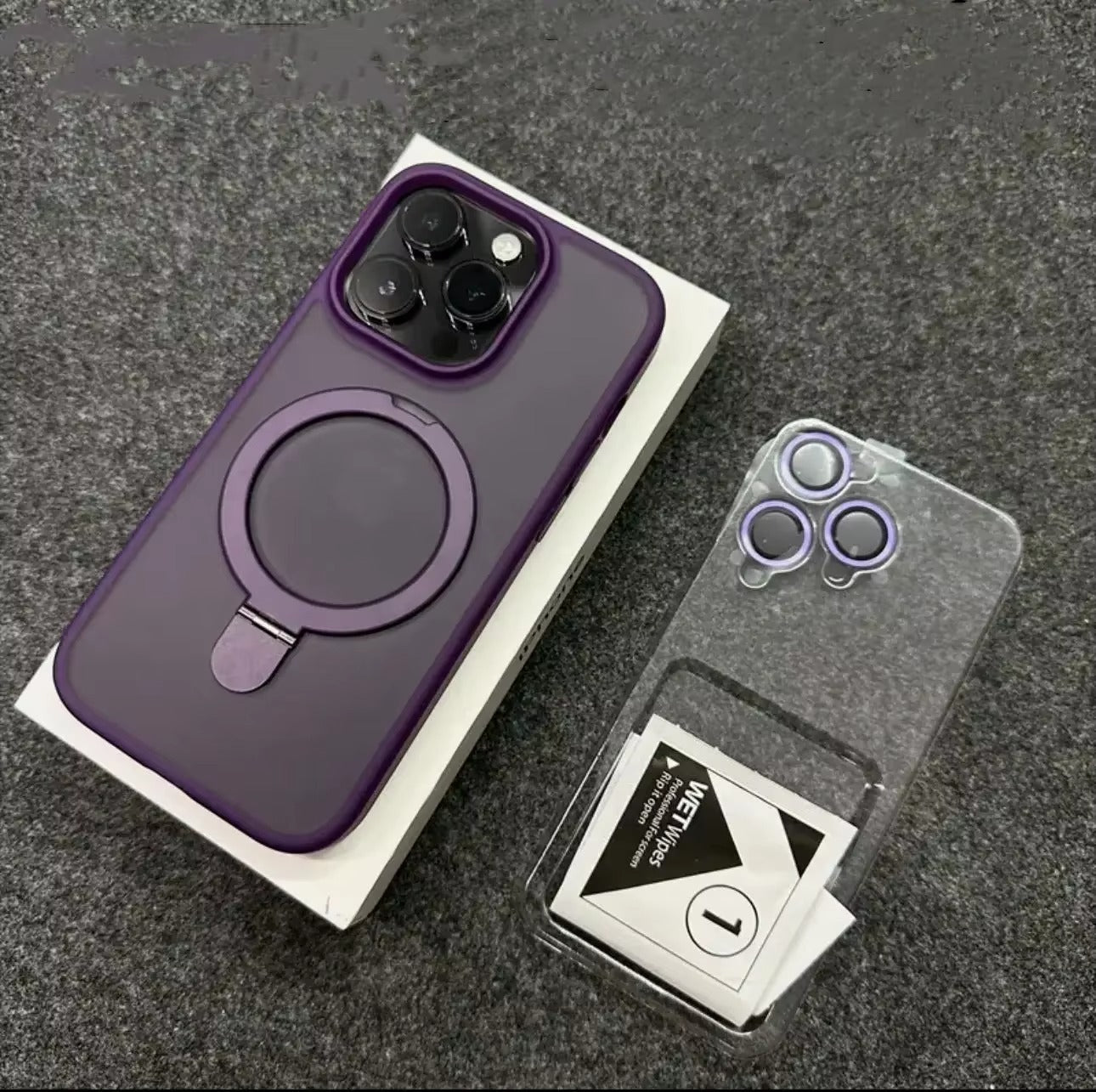 Luxury iPhone MagSafe Case Matte Design — Metal Ring Stand Holder with Lens Protector, Magnetic Wireless Charging, Shockproof Anti-Scratch Non-Slip Cover