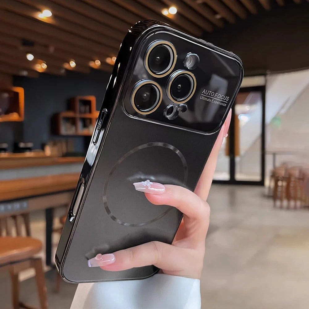 Luxury iPhone MagSafe Case Nanometer Frosted Finish — Large Lens Glass Protection, Magnetic Wireless Charging, Slim Shockproof Anti-Fingerprint Matte Cover