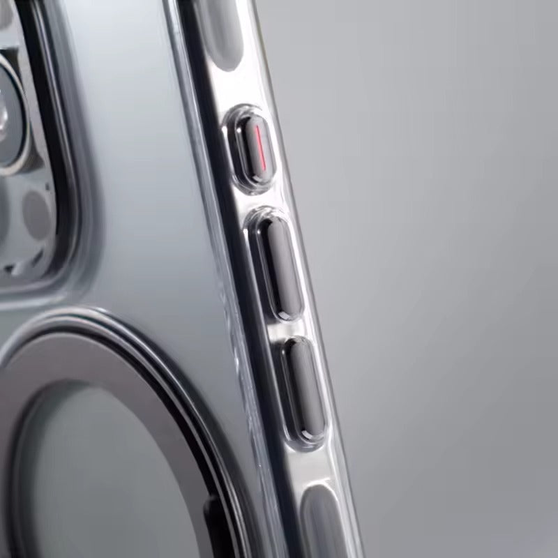 Luxury iPhone MagSafe Case Transparent Hard PC Cover — 360° Kickstand Holder, Magnetic Wireless Charging, Full Coverage Shockproof Protection