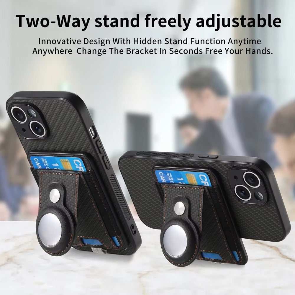 Luxury iPhone MagSafe Case with AirTag Card Holder — Magnetic Adsorption Wallet Cover, Slim PC+TPU Design, Anti-Scratch Dustproof Non-Slip Protection