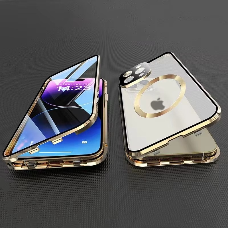 Luxury iPhone MagSafe Case with Double-Sided Glass — 360° Full Body Protection, HD Transparent Metal Alloy Frame, Magnetic Shockproof Anti-Fingerprint Cover