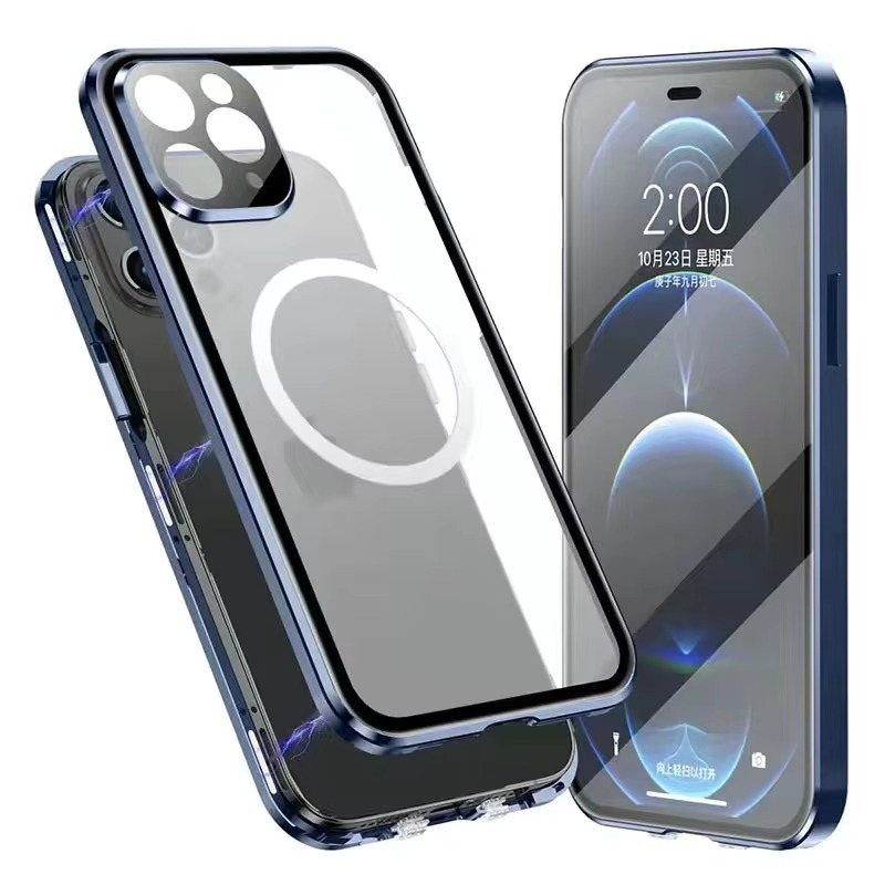 Luxury iPhone MagSafe Case with Double-Sided Glass — 360° Full Body Protection, HD Transparent Metal Alloy Frame, Magnetic Shockproof Anti-Fingerprint Cover