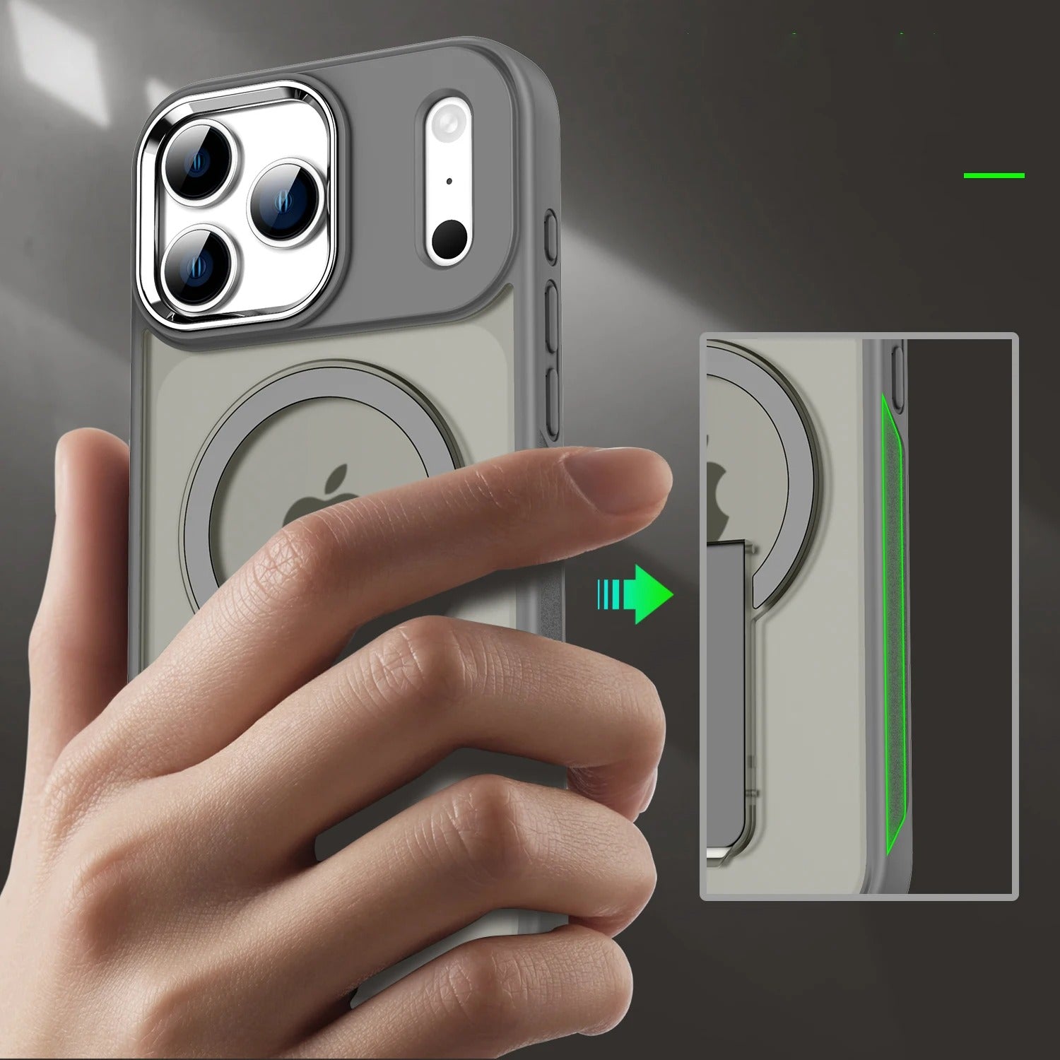 Luxury iPhone MagSafe Case with Fold Stand — Magnetic Kickstand Holder, Slim Shockproof Bumper Protection, Wireless Charging Compatible Design