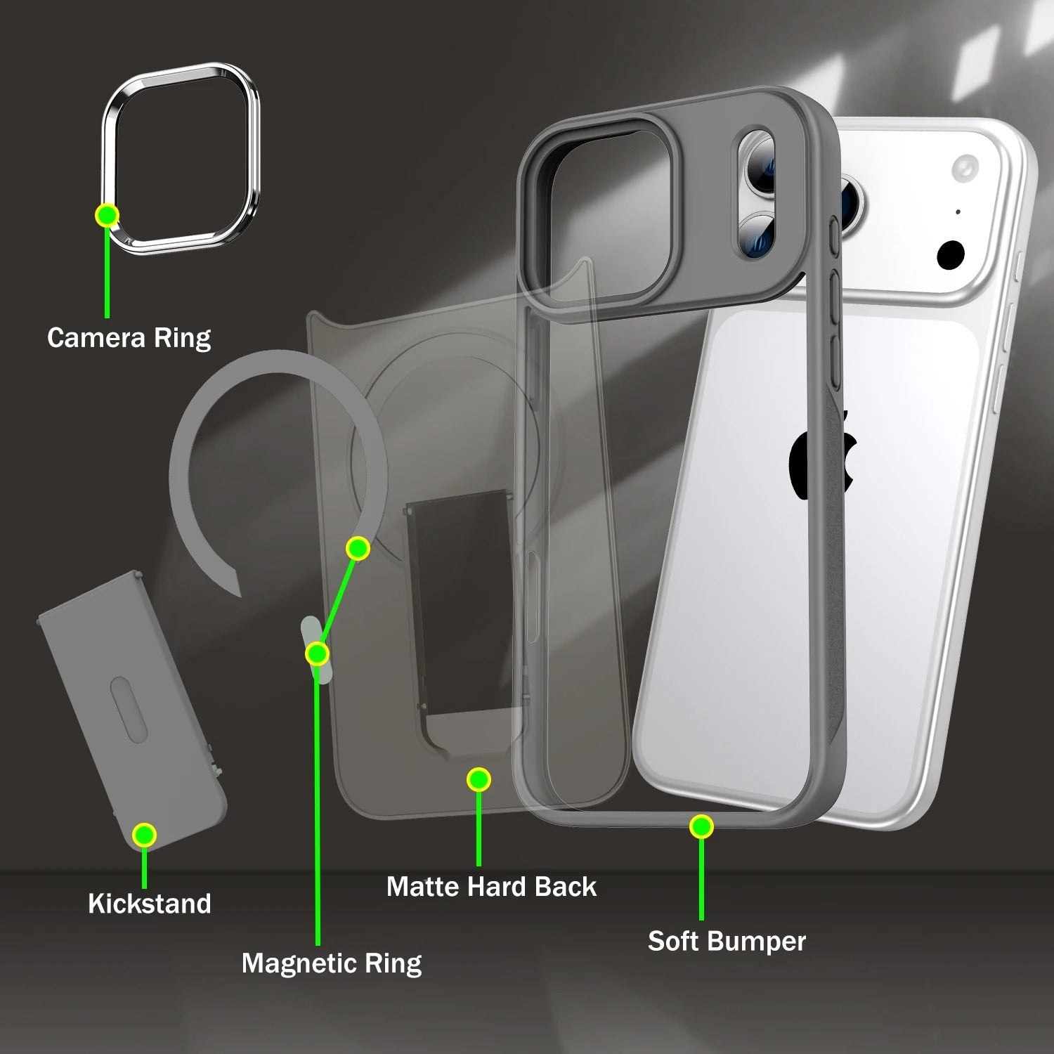 Luxury iPhone MagSafe Case with Fold Stand — Magnetic Kickstand Holder, Slim Shockproof Bumper Protection, Wireless Charging Compatible Design