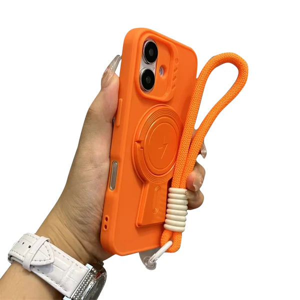 Luxury iPhone MagSafe Case with Lanyard — Magnetic Bumper Cover, Wireless Charging Compatible, Slim Shockproof Design with Kickstand Holder
