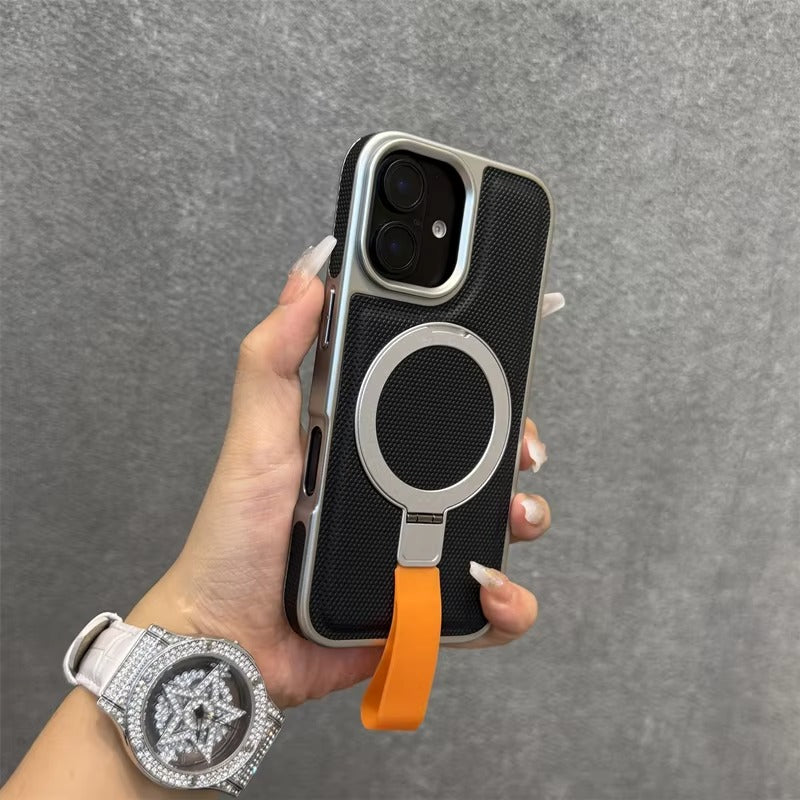 Luxury iPhone MagSafe Case with Metal Ring Holder — Electroplated Matte PC Cover, Shockproof Tough Protection, Wireless Charging Compatible Non-Slip Design