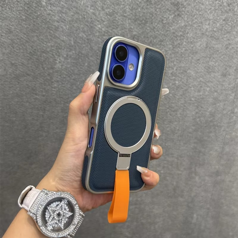 Luxury iPhone MagSafe Case with Metal Ring Holder — Electroplated Matte PC Cover, Shockproof Tough Protection, Wireless Charging Compatible Non-Slip Design