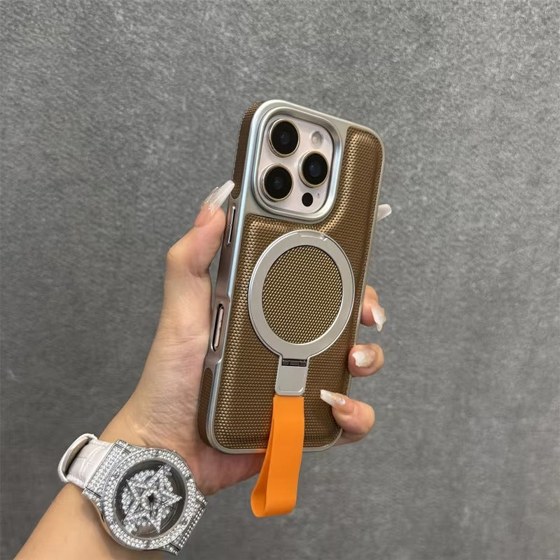 Luxury iPhone MagSafe Case with Metal Ring Holder — Electroplated Matte PC Cover, Shockproof Tough Protection, Wireless Charging Compatible Non-Slip Design