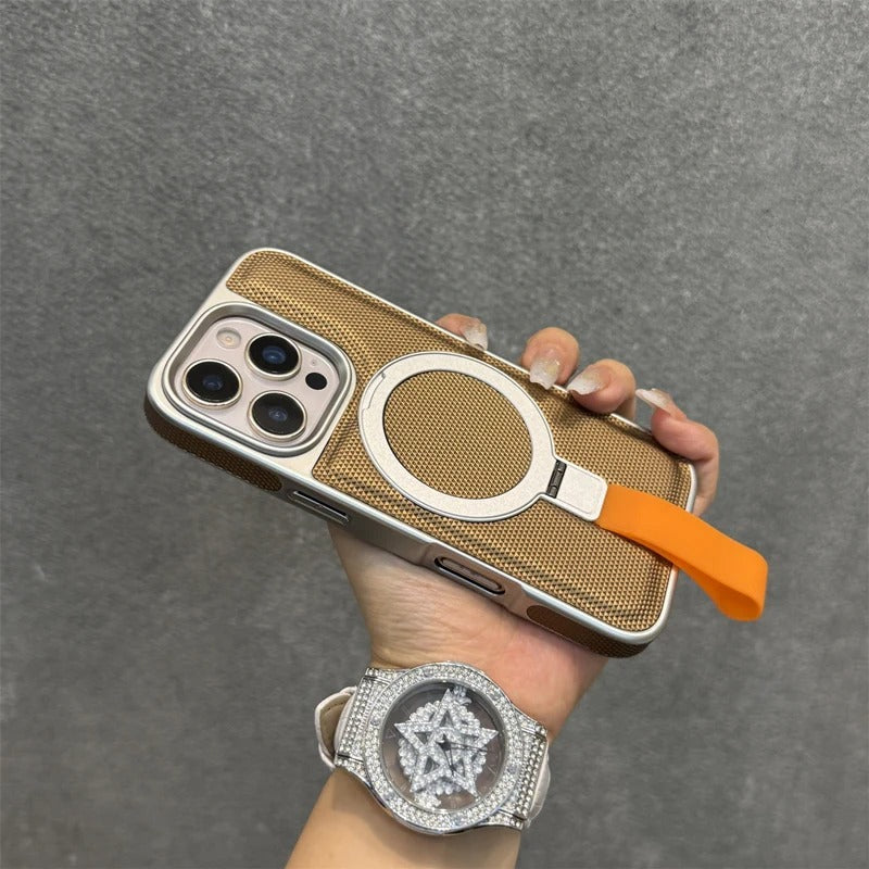 Luxury iPhone MagSafe Case with Metal Ring Holder — Electroplated Matte PC Cover, Shockproof Tough Protection, Wireless Charging Compatible Non-Slip Design