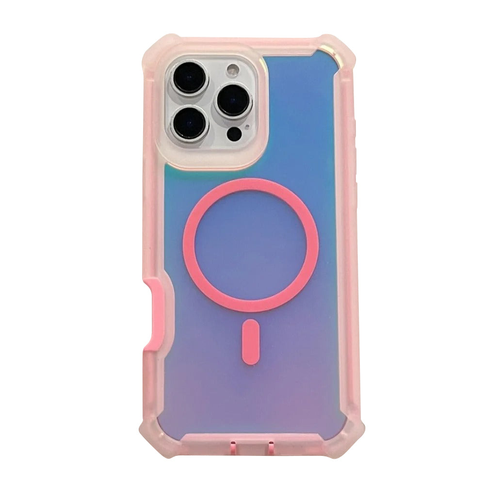Luxury iPhone MagSafe Laser Armor Case — Color-Changing Dazzling Dual Layer Cover, Wireless Charging Compatible, Military Grade Shockproof Protection