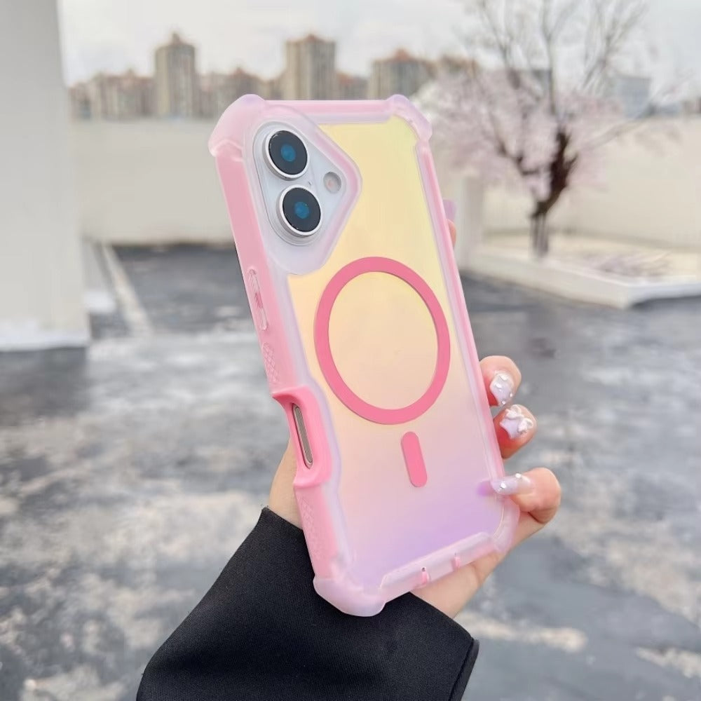 Luxury iPhone MagSafe Laser Armor Case — Color-Changing Dazzling Dual Layer Cover, Wireless Charging Compatible, Military Grade Shockproof Protection