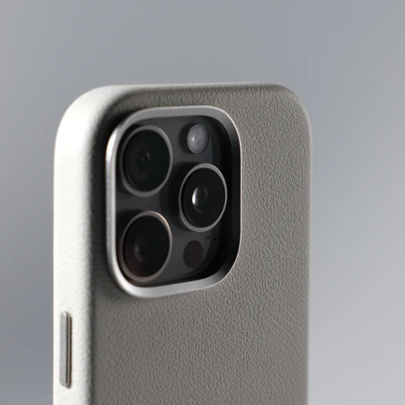 Luxury iPhone MagSafe Leather Case — Simple Solid Color Hard PC Cover, Wireless Charging Compatible, Alloy Lens Protection, Matte Anti-Fingerprint Finish