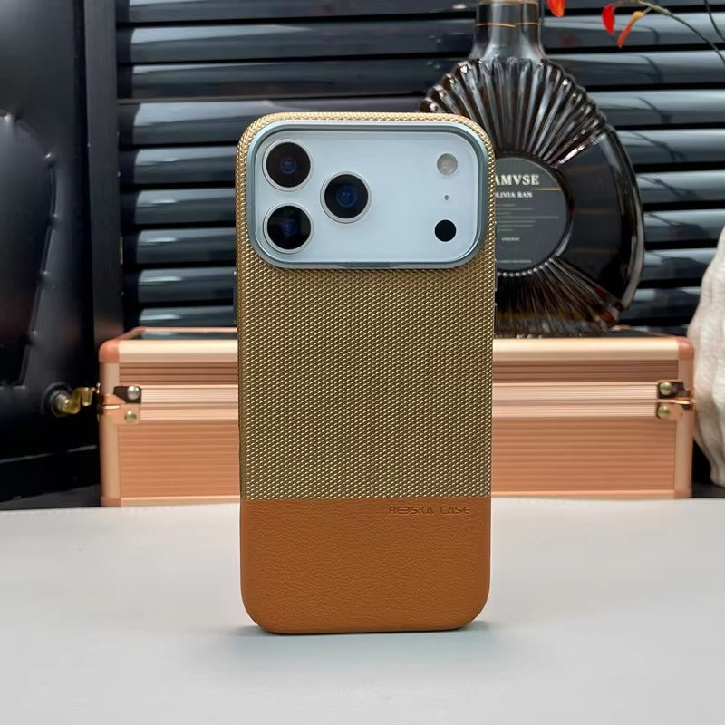 Luxury iPhone MagSafe Leather Case — Trendy Hit Color Relief Design with Alloy Lens Protection, Wireless Charging, Shockproof Anti-Fingerprint Cover