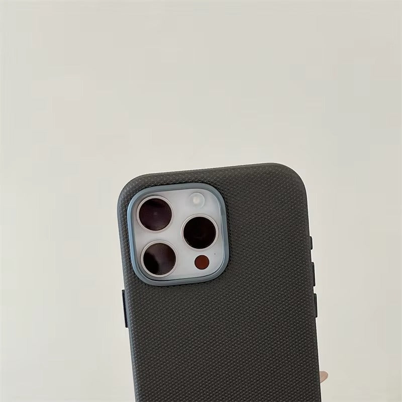 Luxury iPhone MagSafe Leather Case — Trendy Hit Color Relief Design with Alloy Lens Protection, Wireless Charging, Shockproof Anti-Fingerprint Cover