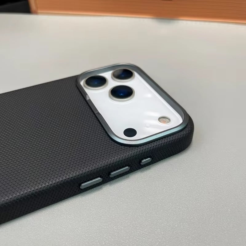 Luxury iPhone MagSafe Leather Case — Trendy Hit Color Relief Design with Alloy Lens Protection, Wireless Charging, Shockproof Anti-Fingerprint Cover