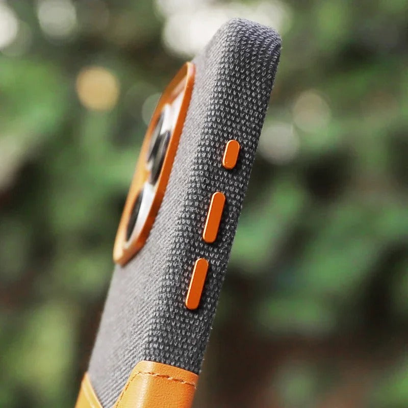 Luxury iPhone MagSafe Leather Case with Card Holder — Hit Color Design, Pocket Wireless Charging Cover, Alloy Lens Protection, Shockproof Anti-Fingerprint Finish