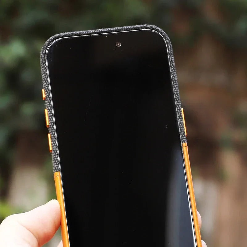 Luxury iPhone MagSafe Leather Case with Card Holder — Hit Color Design, Pocket Wireless Charging Cover, Alloy Lens Protection, Shockproof Anti-Fingerprint Finish