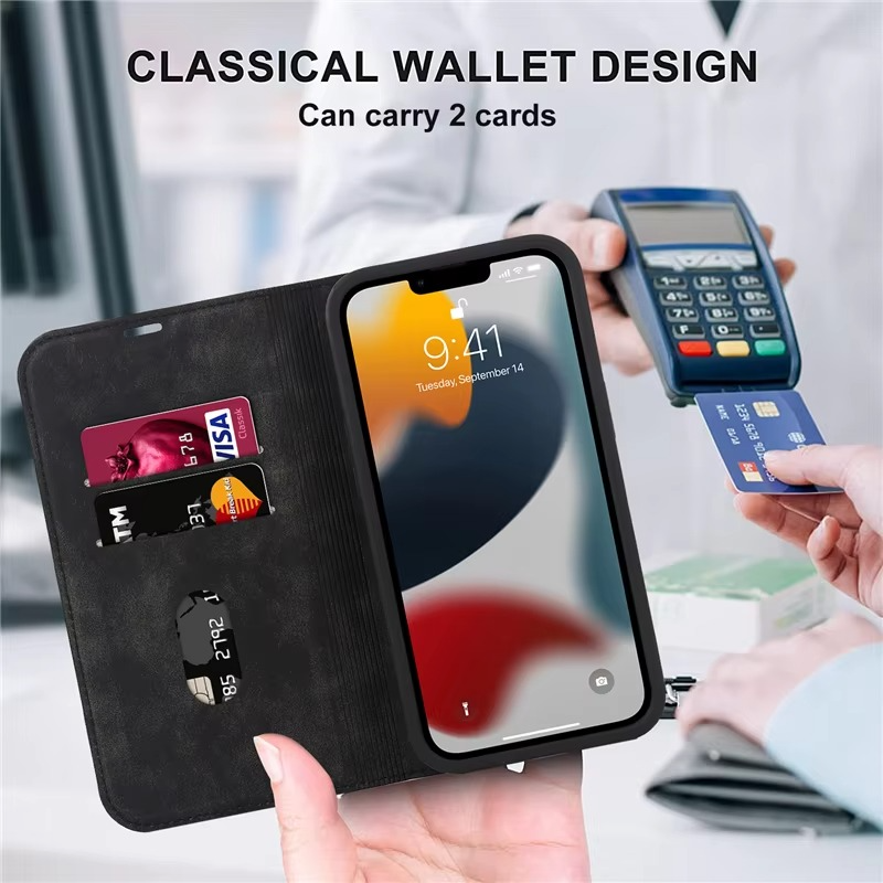 Luxury iPhone Case Genuine Cowhide Leather Wallet Cover — Magnetic Card Holder Plating Shell, Shockproof Dual Layer Protection, Anti-Fingerprint Scratch-Resistant