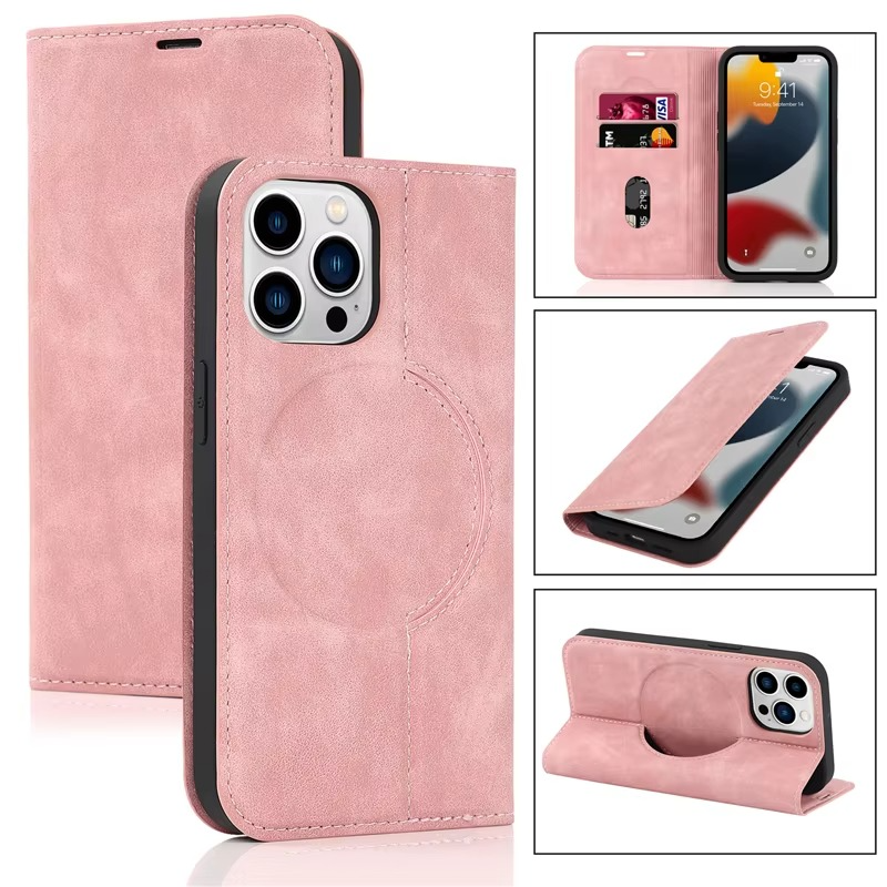 Luxury iPhone Case Genuine Cowhide Leather Wallet Cover — Magnetic Card Holder Plating Shell, Shockproof Dual Layer Protection, Anti-Fingerprint Scratch-Resistant