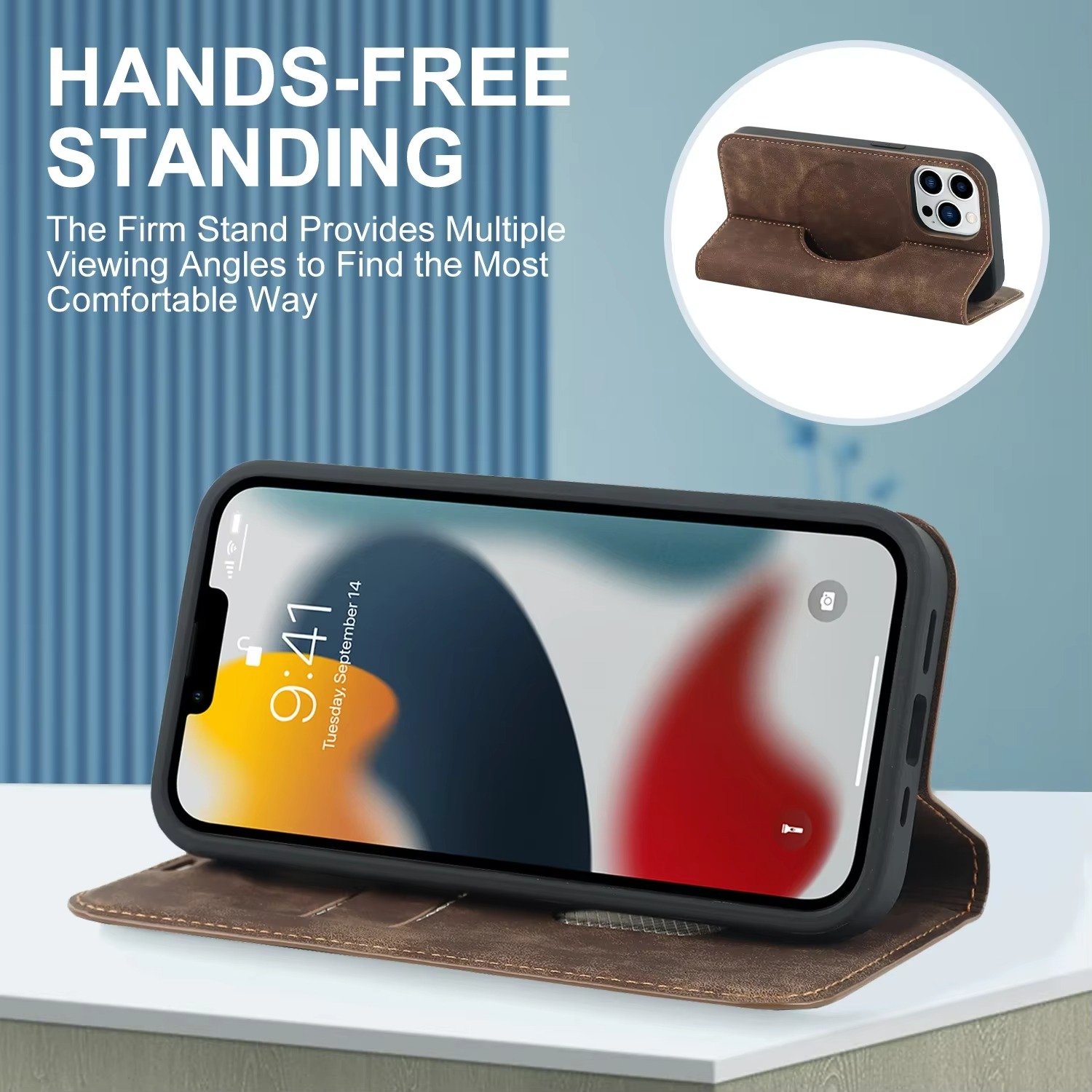 Luxury iPhone Case Genuine Cowhide Leather Wallet Cover — Magnetic Card Holder Plating Shell, Shockproof Dual Layer Protection, Anti-Fingerprint Scratch-Resistant