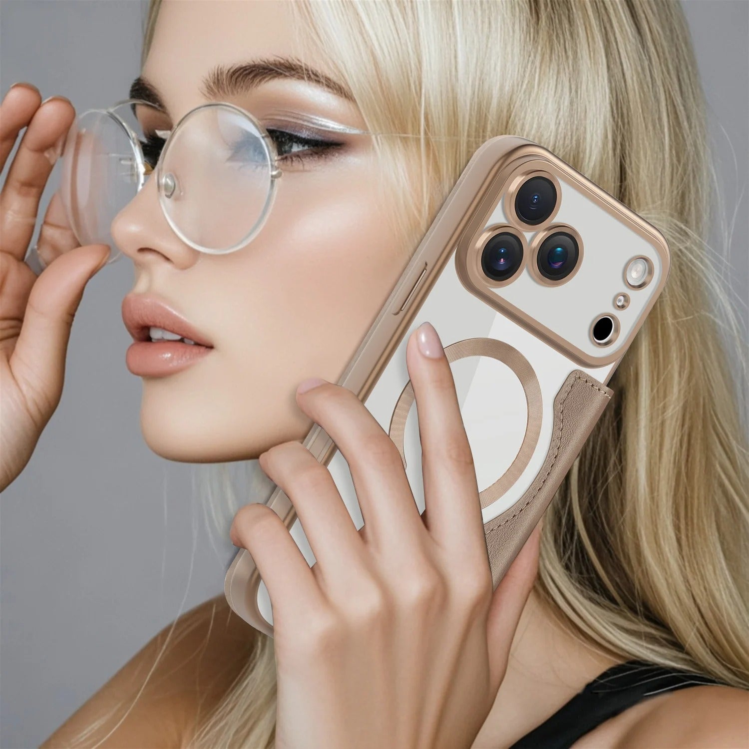 Luxury iPhone Magnetic Flip Case — PU Leather Plating Clear Cover with Card Holder, MagSafe Stand Support, Shockproof Anti-Fingerprint Full Coverage Design