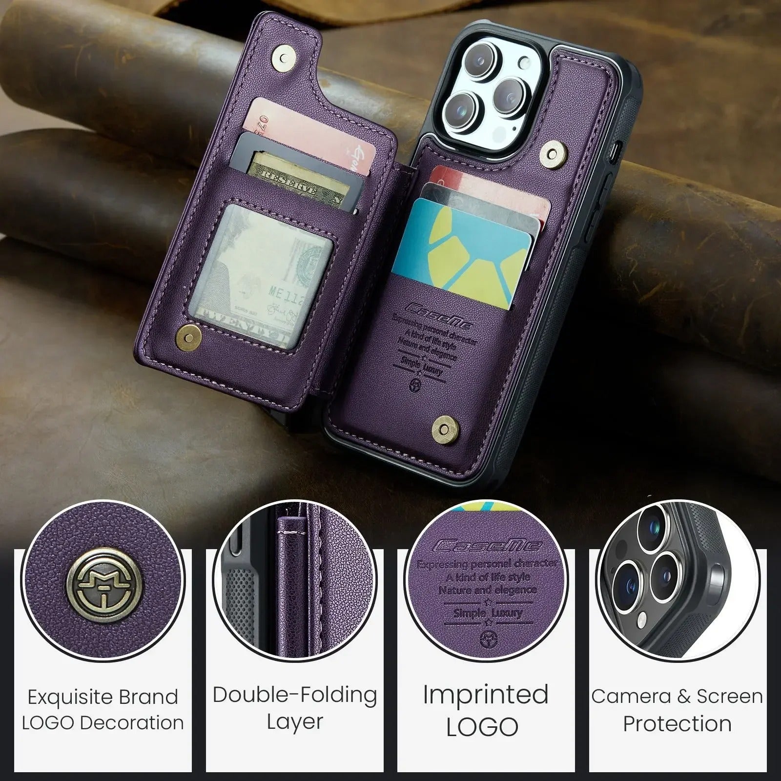 Luxury iPhone Magnetic Flip Wallet Case — PU Leather Cover with Card Holder, Shockproof Anti-Fingerprint Protection, Non-Slip Full Body Design