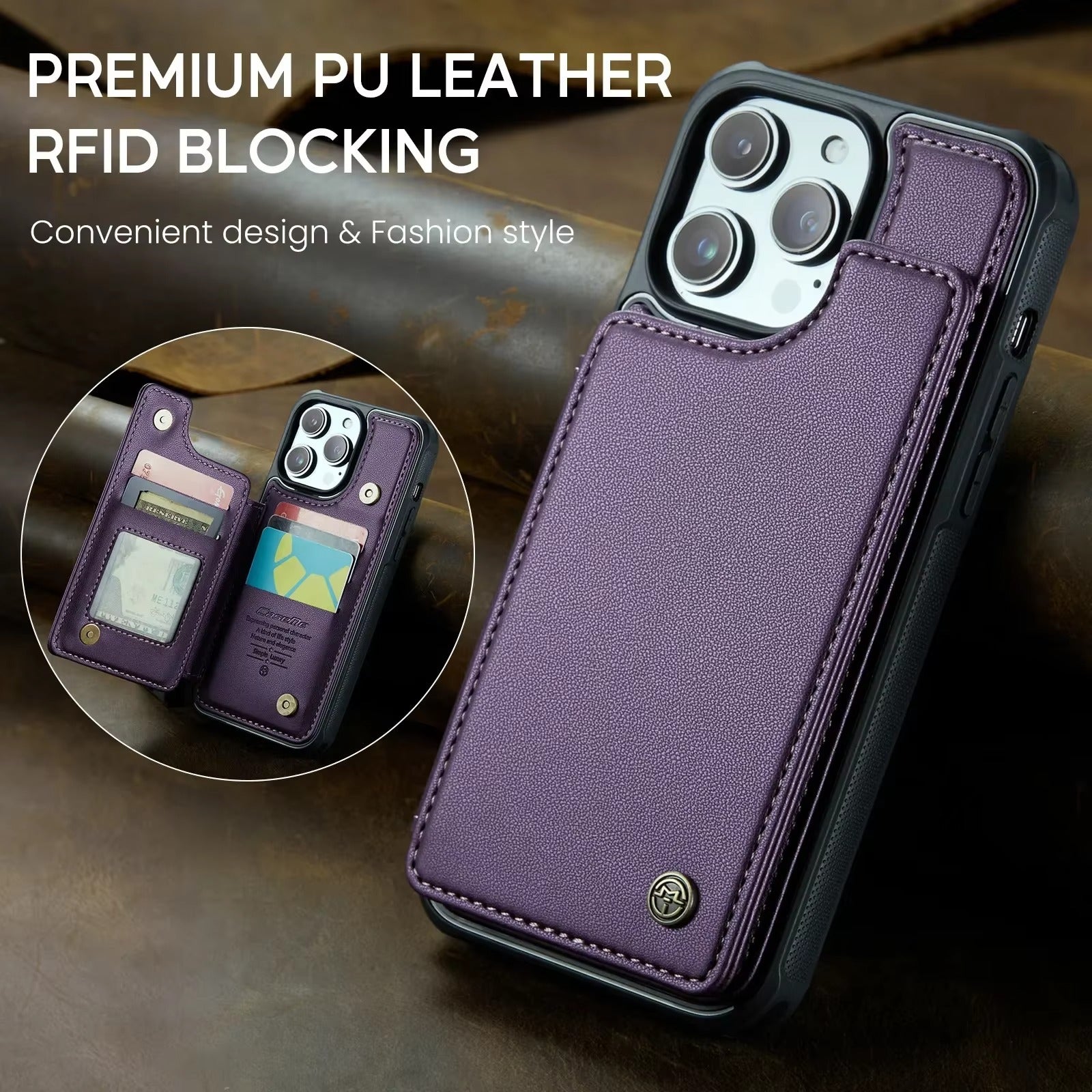Luxury iPhone Magnetic Flip Wallet Case — PU Leather Cover with Card Holder, Shockproof Anti-Fingerprint Protection, Non-Slip Full Body Design