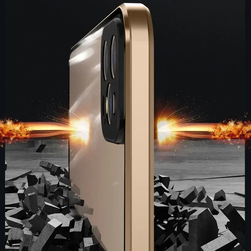Luxury iPhone Magnetic Metal Case with Double-Sided Glass — 360° Full Body Protection, Shockproof Transparent Cover, Slim Scratch-Resistant Durable Design