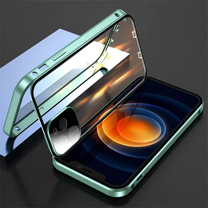 Luxury iPhone Magnetic Metal Case with Double-Sided Glass — 360° Full Body Protection, Shockproof Transparent Cover, Slim Scratch-Resistant Durable Design