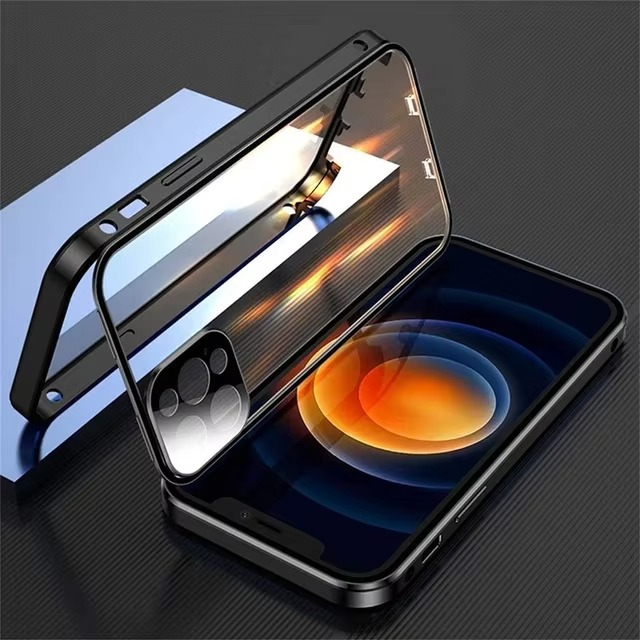 Luxury iPhone Magnetic Metal Case with Double-Sided Glass — 360° Full Body Protection, Shockproof Transparent Cover, Slim Scratch-Resistant Durable Design