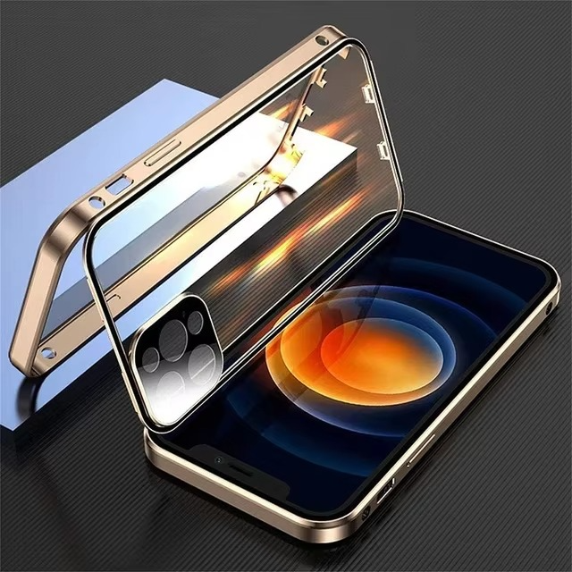 Luxury iPhone Magnetic Metal Case with Double-Sided Glass — 360° Full Body Protection, Shockproof Transparent Cover, Slim Scratch-Resistant Durable Design