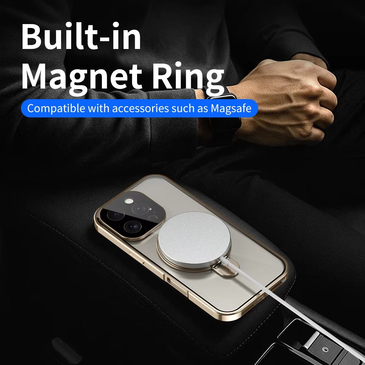 Luxury iPhone Magnetic Metal Frame Case — Double-Sided Anti-Peeping Glass Cover with Bracket Stand, Hard Anti-Drop Shockproof Protection
