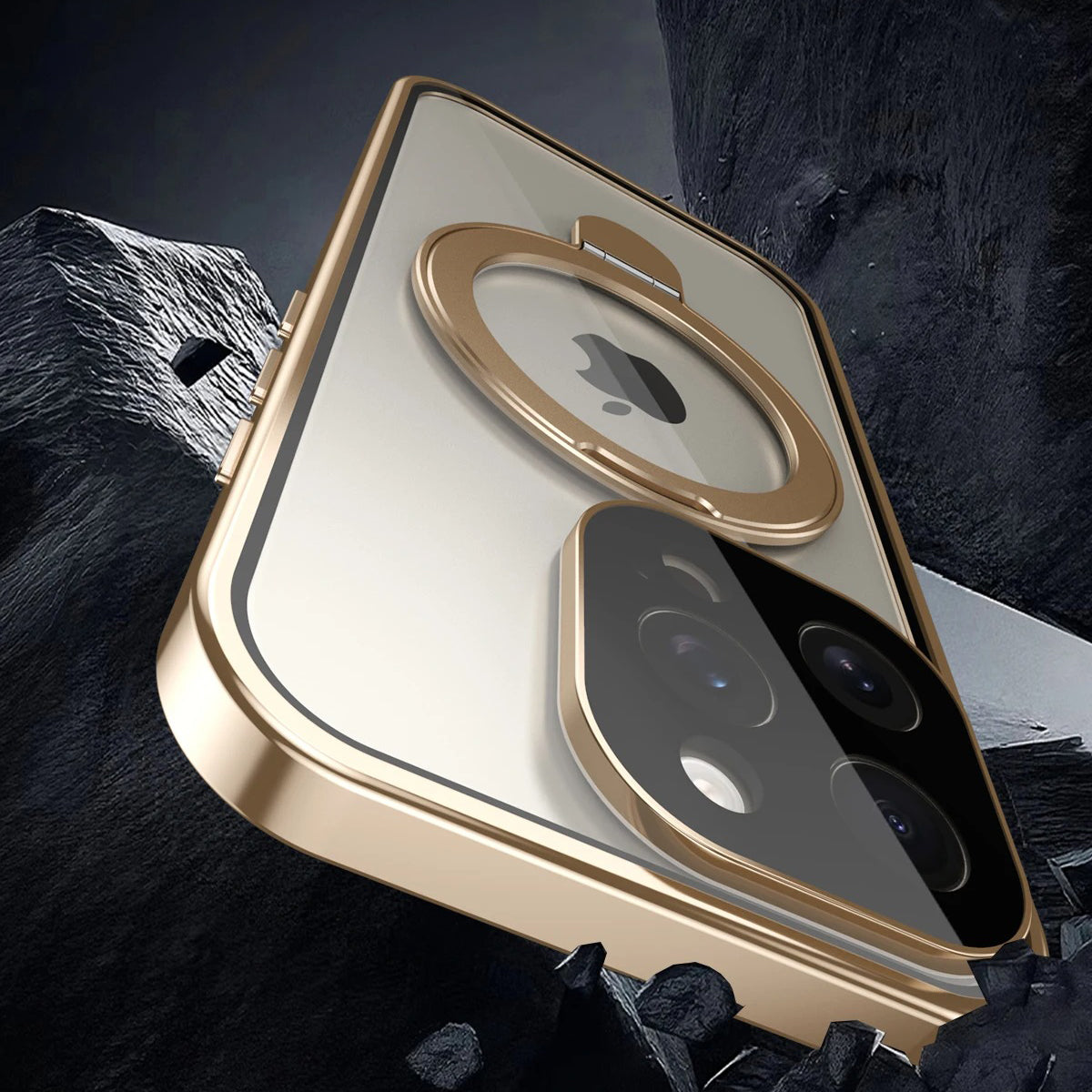 Luxury iPhone Magnetic Metal Frame Case — Double-Sided Anti-Peeping Glass Cover with Bracket Stand, Hard Anti-Drop Shockproof Protection