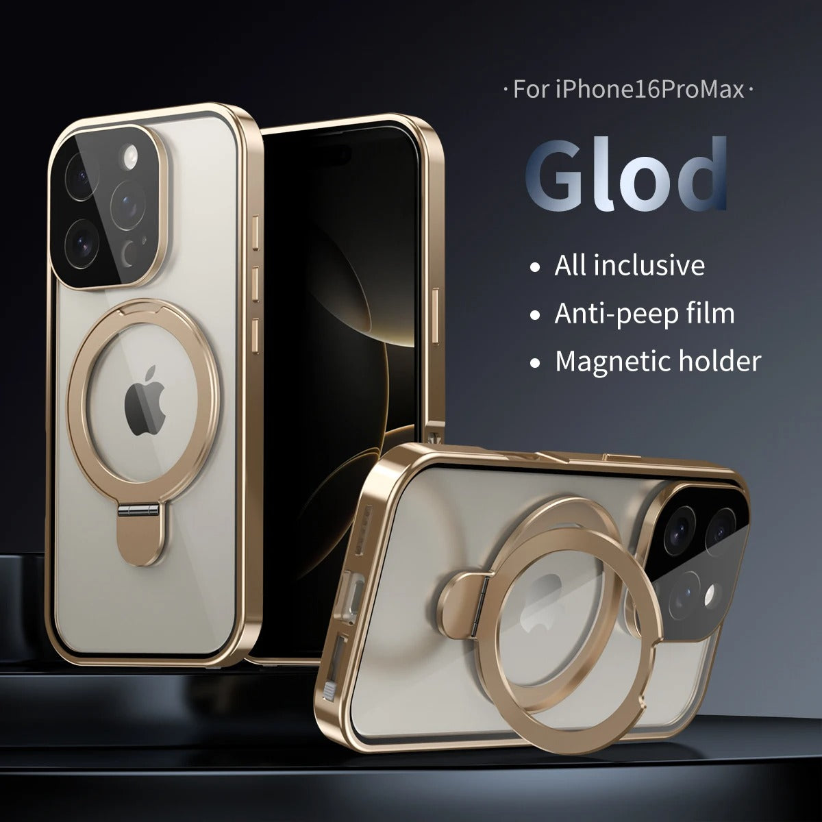 Luxury iPhone Magnetic Metal Frame Case — Double-Sided Anti-Peeping Glass Cover with Bracket Stand, Hard Anti-Drop Shockproof Protection