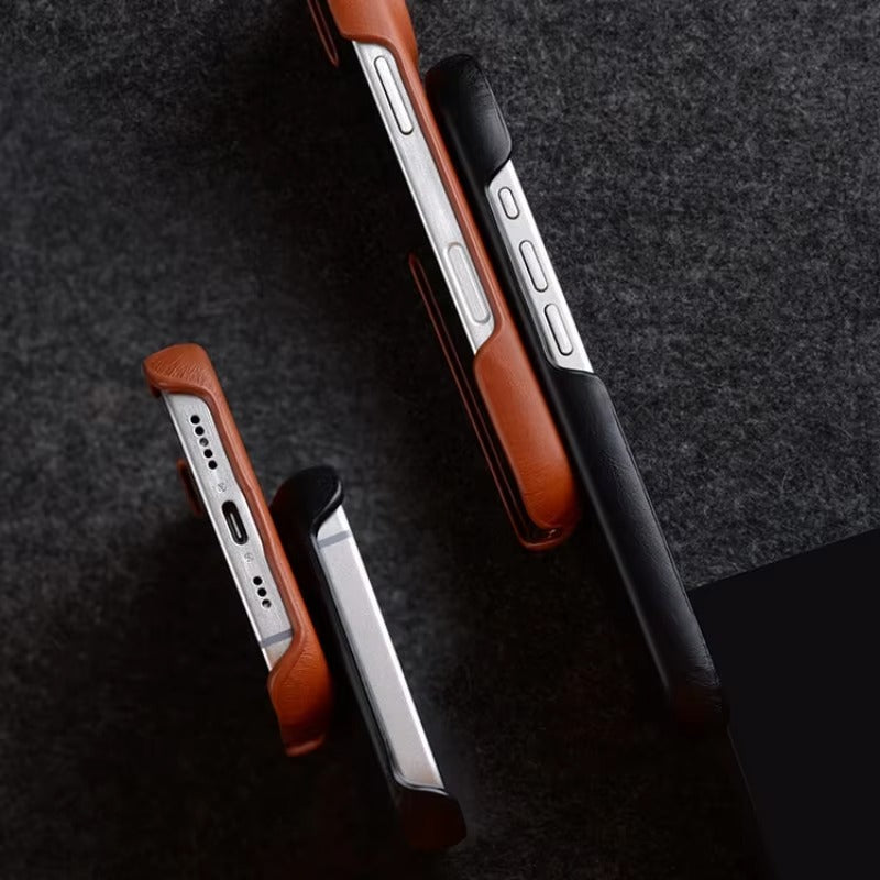 Luxury iPhone Magnetic Oil Wax Leather Case — Handmade Genuine Leather Cover with MagSafe, Slim Shockproof Design, Anti-Fingerprint Scratch-Resistant Finish