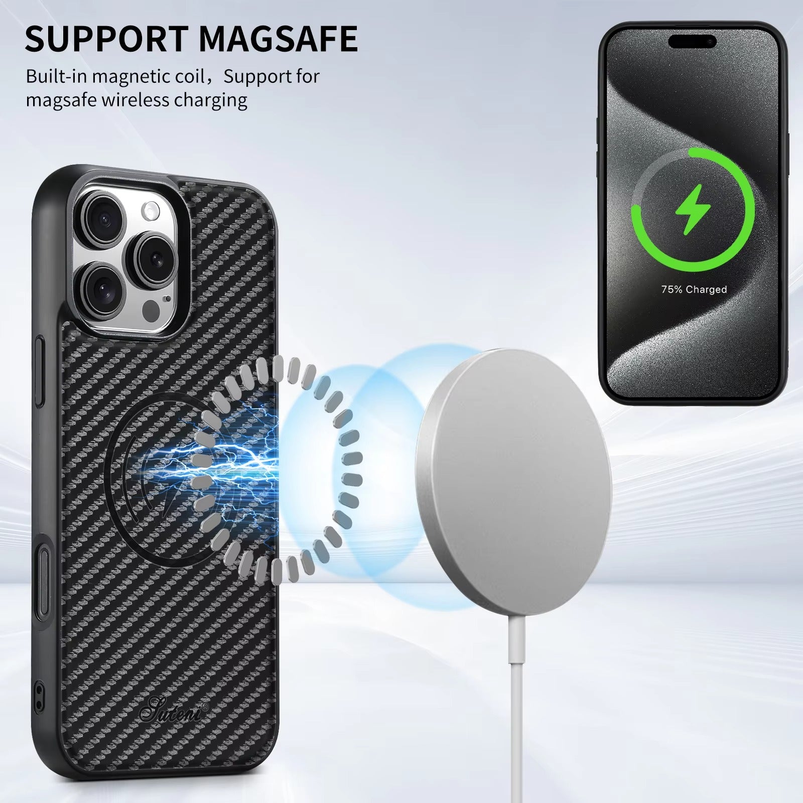 Luxury iPhone Magnetic Wallet Case — Faux Leather Card Holder Bag with Stand, MagSafe Wireless Charging Compatible, Slim Shockproof Design