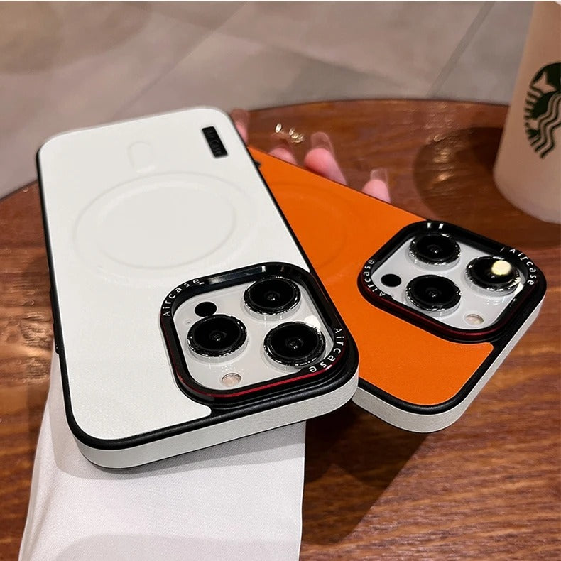 Luxury iPhone Matte Leather MagSafe Case — Magnetic Wireless Charging, Shockproof Bumper Full Coverage, Anti-Fingerprint Scratch-Resistant Design