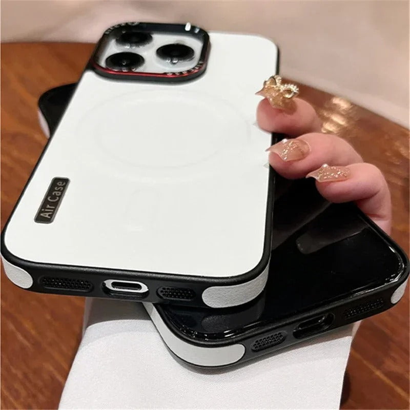 Luxury iPhone Matte Leather MagSafe Case — Magnetic Wireless Charging, Shockproof Bumper Full Coverage, Anti-Fingerprint Scratch-Resistant Design