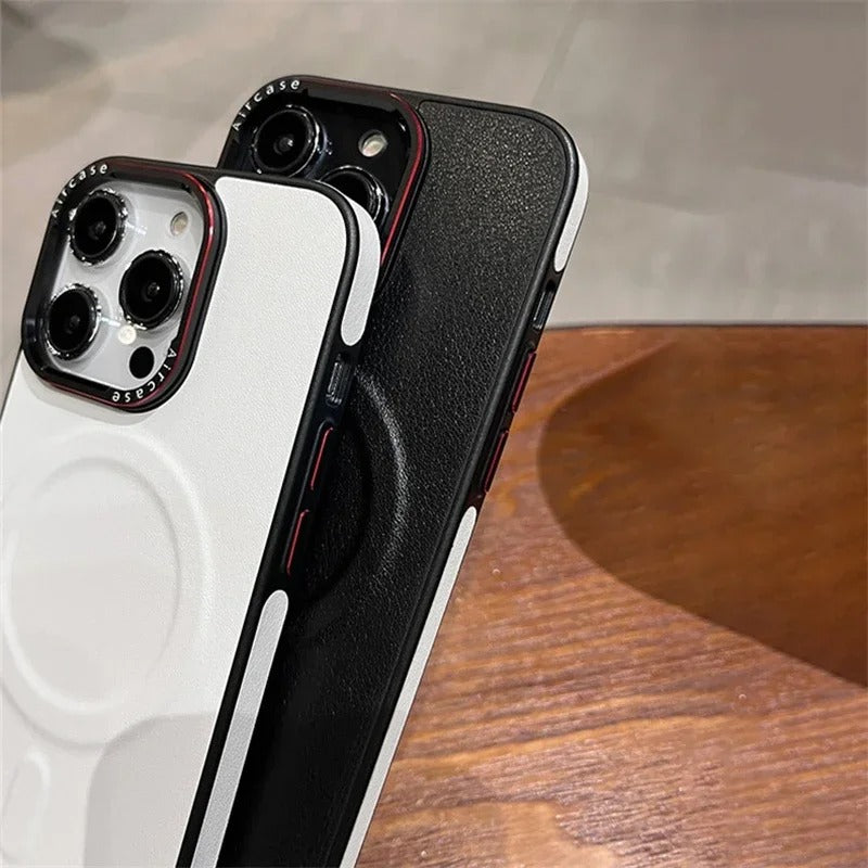 Luxury iPhone Matte Leather MagSafe Case — Magnetic Wireless Charging, Shockproof Bumper Full Coverage, Anti-Fingerprint Scratch-Resistant Design