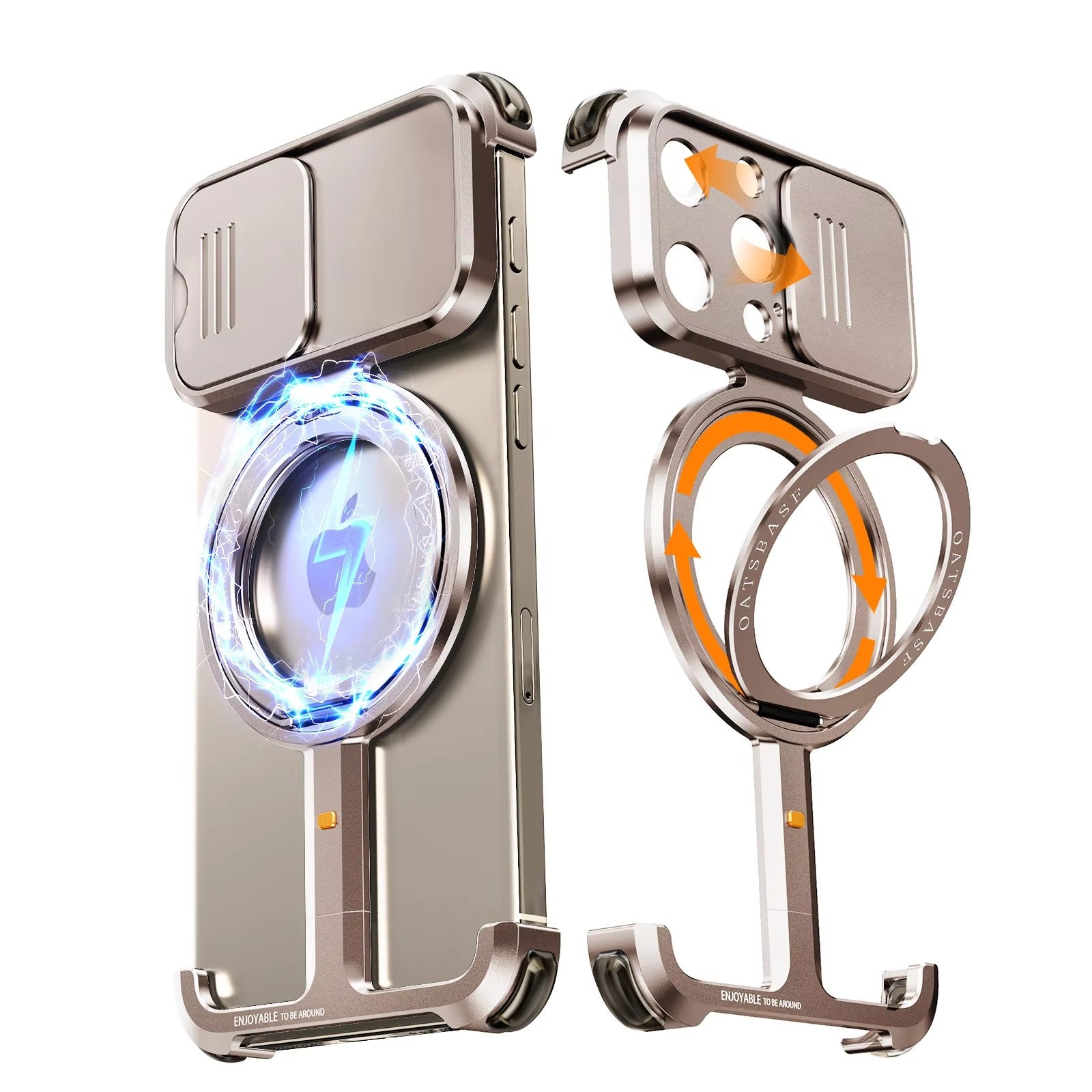 Luxury iPhone Metal Frameless Magnetic Case — Aluminum Alloy Cover with Ring Stand, Shockproof Camera Protection, Heavy Duty Matte Finish