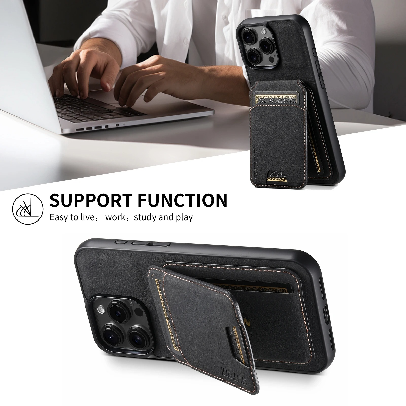 Luxury iPhone PU Leather Wallet Case with Card Holder — Magnetic Stand Cover, Shockproof Protection, Non-Slip Design, Stylish Pocket Phone Cover