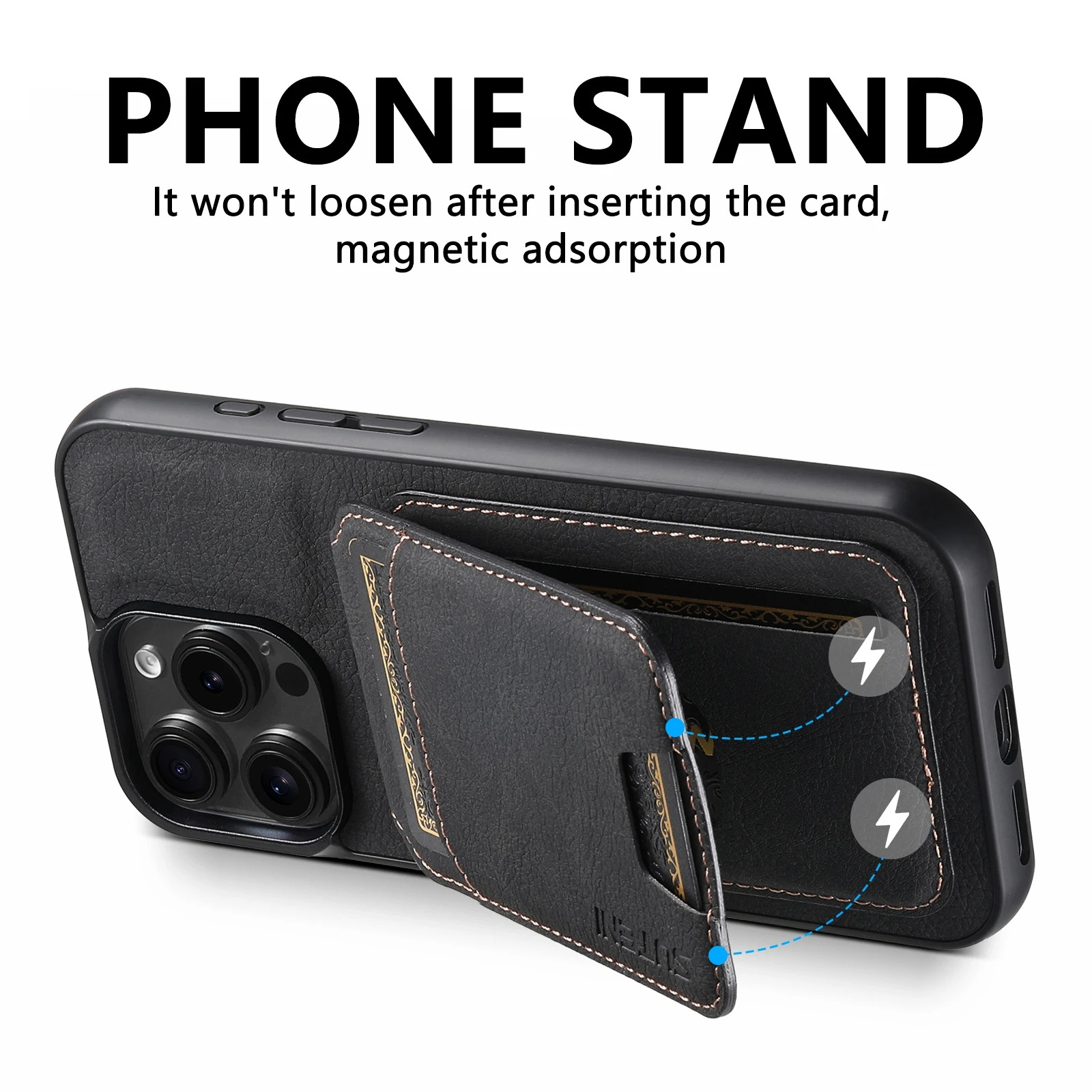 Luxury iPhone PU Leather Wallet Case with Card Holder — Magnetic Stand Cover, Shockproof Protection, Non-Slip Design, Stylish Pocket Phone Cover