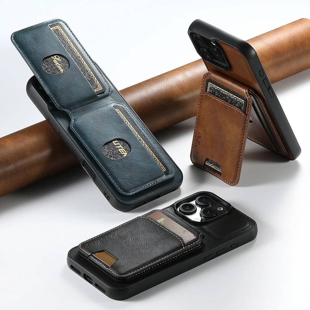 Luxury iPhone PU Leather Wallet Case with Card Holder — Magnetic Stand Cover, Shockproof Protection, Non-Slip Design, Stylish Pocket Phone Cover