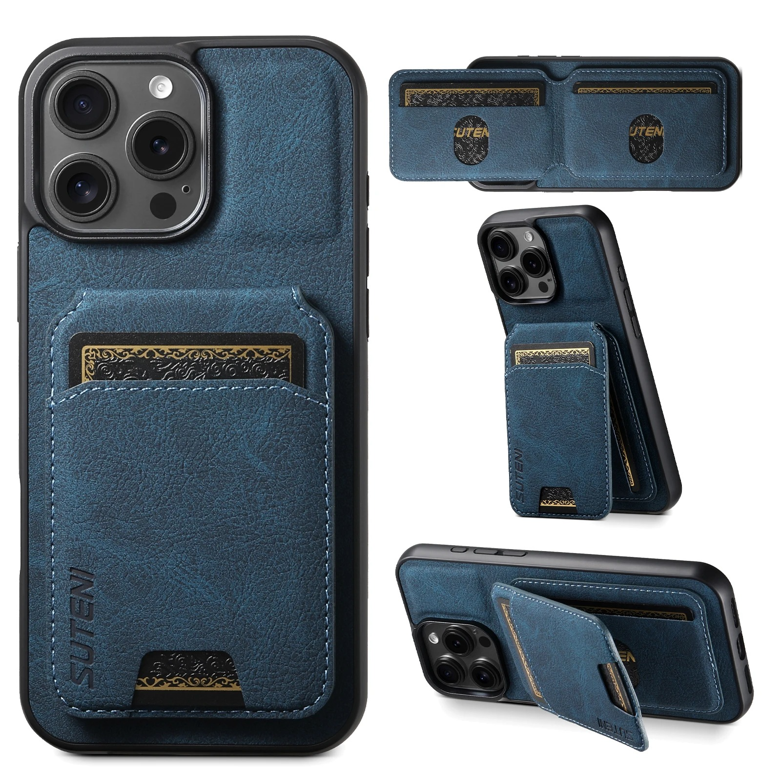 Luxury iPhone PU Leather Wallet Case with Card Holder — Magnetic Stand Cover, Shockproof Protection, Non-Slip Design, Stylish Pocket Phone Cover