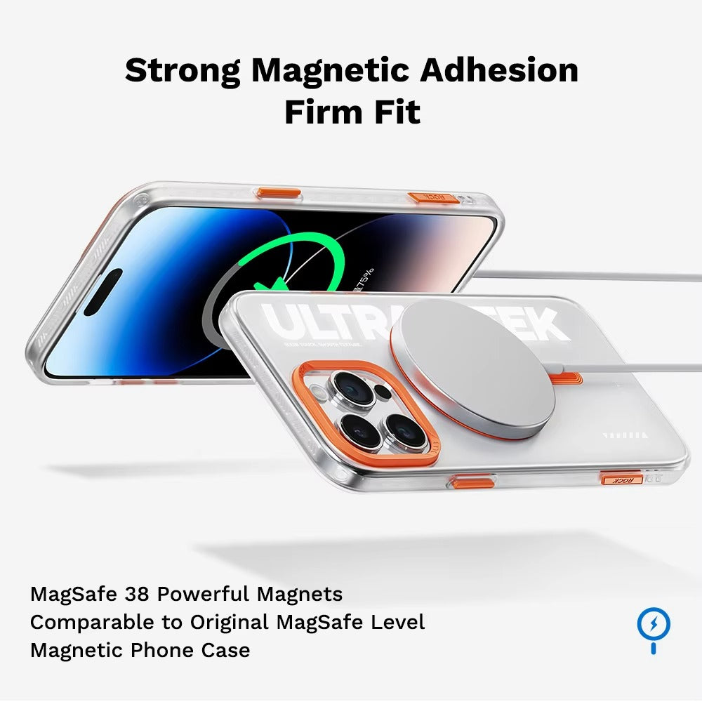 Luxury iPhone Transparent MagSafe Case — ROCK Shockproof Magnetic Cover, Wireless Charging Compatible, Clear Anti-Fingerprint Scratch-Resistant Design