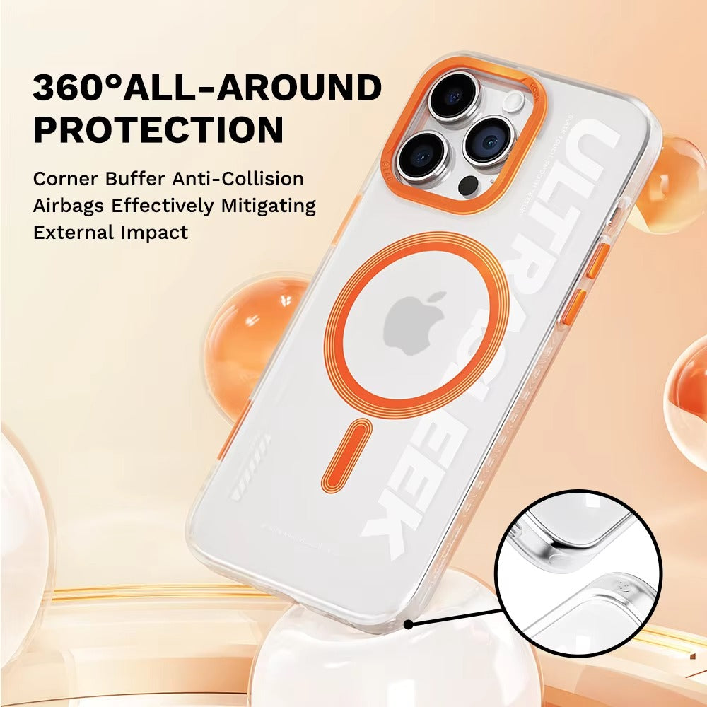 Luxury iPhone Transparent MagSafe Case — ROCK Shockproof Magnetic Cover, Wireless Charging Compatible, Clear Anti-Fingerprint Scratch-Resistant Design