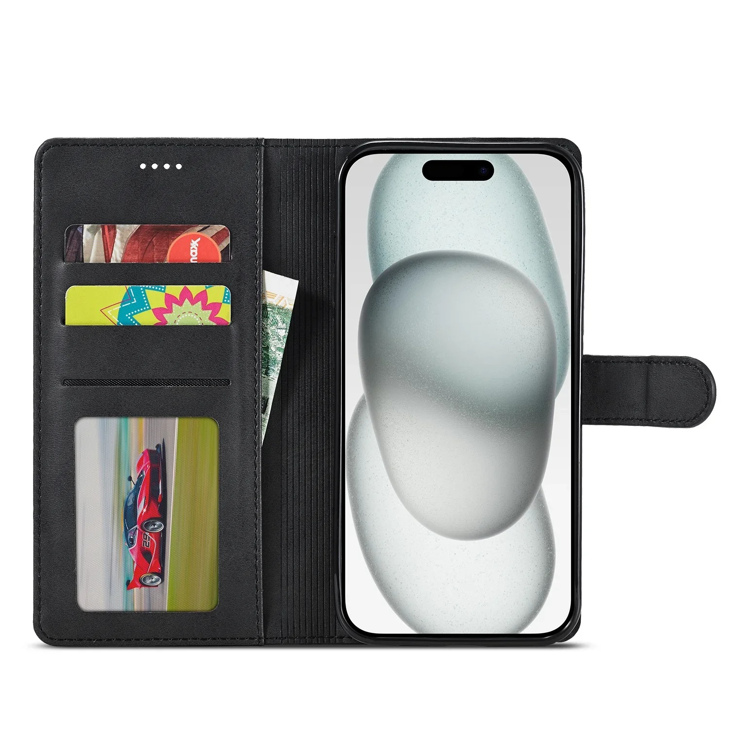 Luxury iPhone Wallet Case PU Leather Folding Cover — Card Holder Slot, Kickstand Function, Full Access to Ports, Shockproof Drop Protection