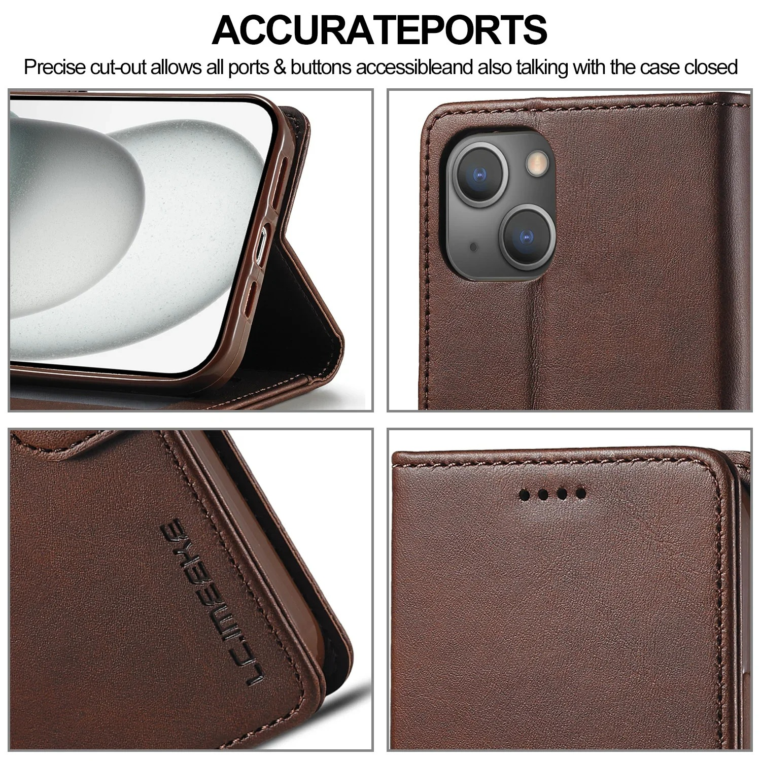 Luxury iPhone Wallet Case PU Leather Folding Cover — Card Holder Slot, Kickstand Function, Full Access to Ports, Shockproof Drop Protection