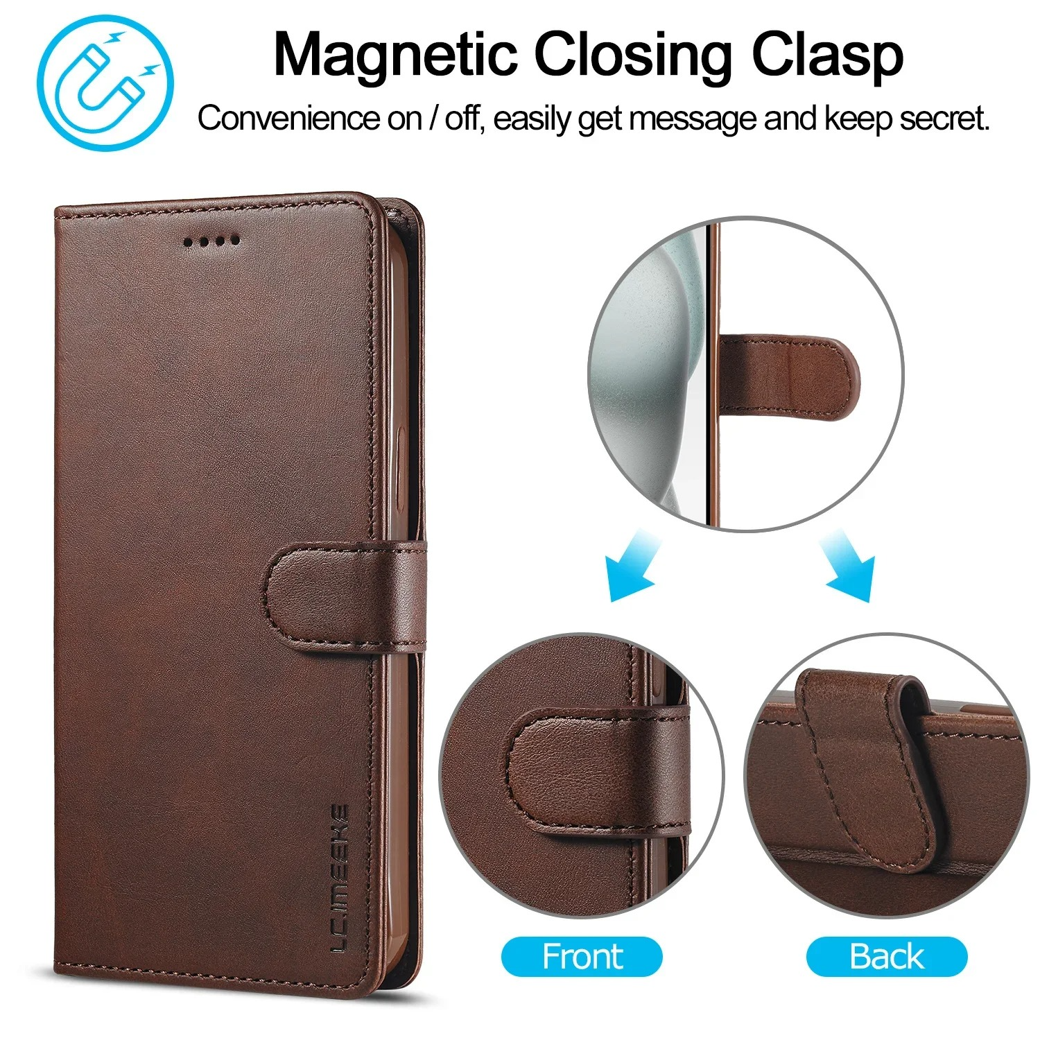 Luxury iPhone Wallet Case PU Leather Folding Cover — Card Holder Slot, Kickstand Function, Full Access to Ports, Shockproof Drop Protection